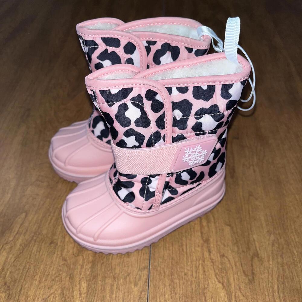 Children's Place Girls Pink Leopard Print Winter Snow Boots Toddler 5 NWT